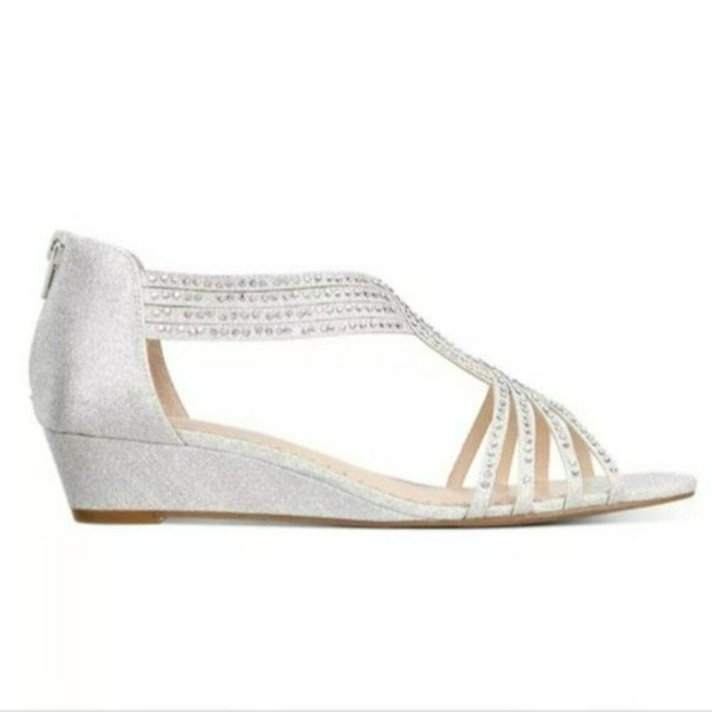 Charter Club Ginifur Wedge Sandals Silver -9 - Picture 2 of 8